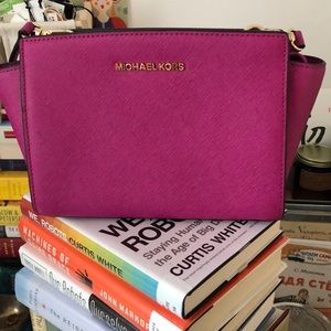 Michael Kors Mini Selma Saffiano Leather hot pink